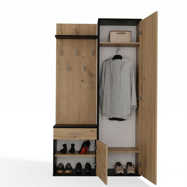 Predsieňová zostava Dialogos 1 (antracit + dub artisan) (so zrkadlom)