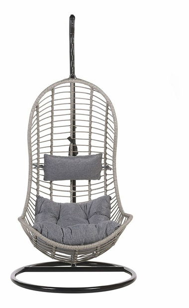 Závesné kreslo so stojanom PINOGRO (polyratan) (sivá)