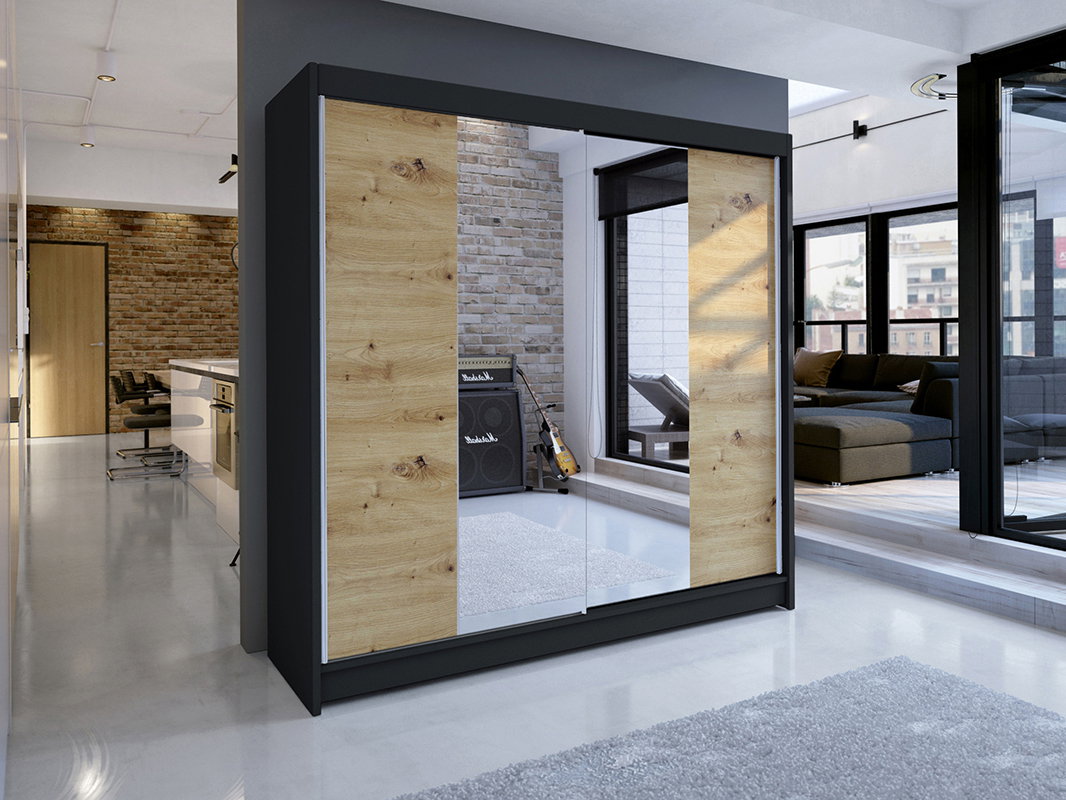 Šatníková skriňa Tatiana 2 (čierna + artisan)