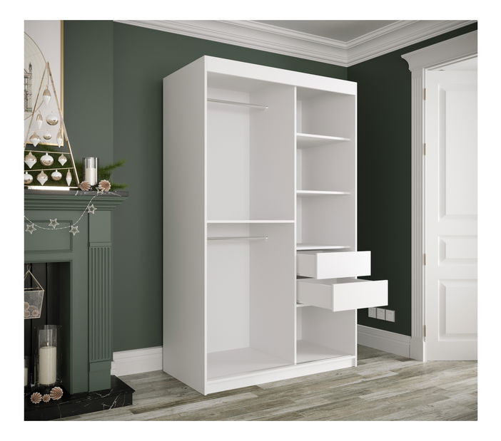 Šatníková skriňa 120 cm Marbelo P (matná biela + biely mramor)