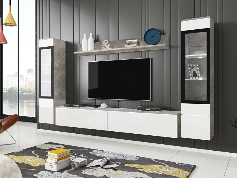 Mobilier living Selwyn II (beton + Alb lucios ) (iluminat LED Alb)