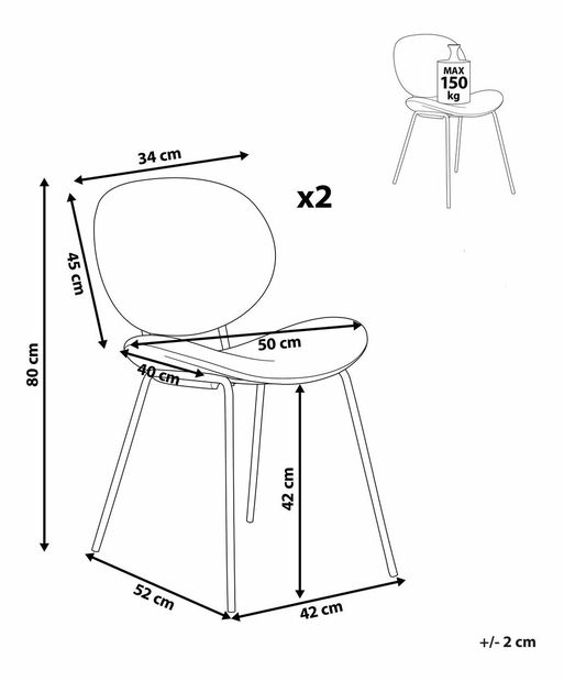Set 2 buc scaune de sufragerie Luaza (alb)