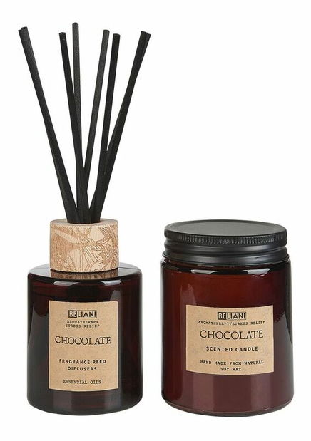 Lumânare din ceară de soia , difuzor cu bețișoare cu parfum de ciocolată Ember (maro)