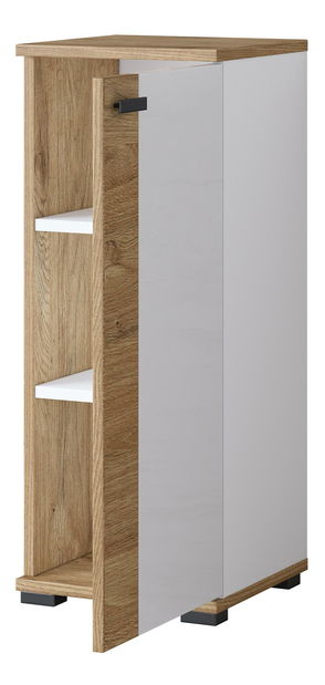 Kúpeľňová skrinka Fargall 90 (lesklá biela + dub zlatý)