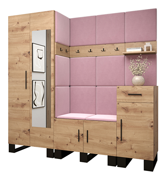 Set mobilier pentru hol Amanda 13 (Stejar artisan + roz)