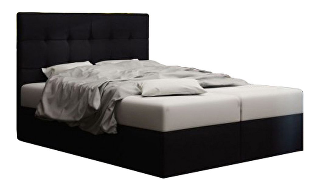 Pat matrimonial Boxspring 160 cm Duel 2 Comfort (Negru) (cu saltea și sp. depozitare)