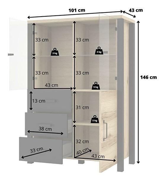 Vitrína Oralee Typ 44 (dub grand natural + čierna matná)
