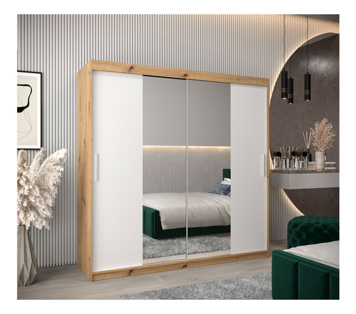 Ruhásszekrény 200 cm Toki 1 (artisan tölgy + matt fehér)