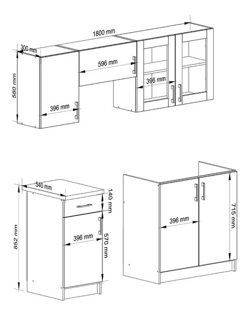 Kuchynská zostava 180 cm Lula TYP1 B (biela + dub sonoma)