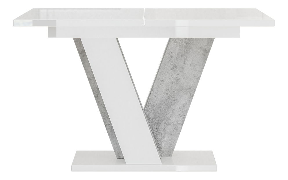 Masă de sufragerie Venag (alb lucios + piatră) (pentru 4 până la 6 persoane)