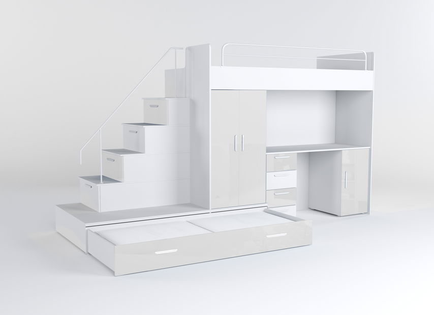 Detská posteľ Ruby V (Biela + Biela) (s roštami)