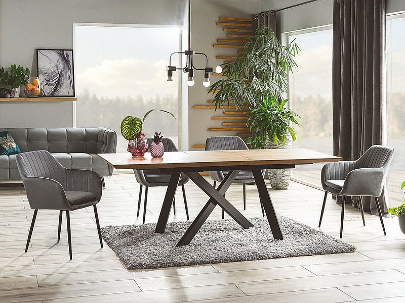 Blagovaonski stol na razvlačenje 160-220 cm Carlos (hrast + crna) (za 8 i više osoba)