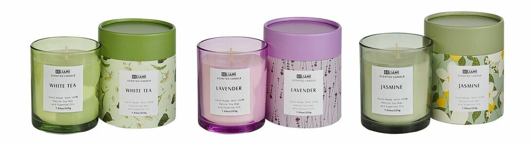 Set de 3 lumânări parfumate cu ceai alb/lavandă/jasmine Baldomero (verde)