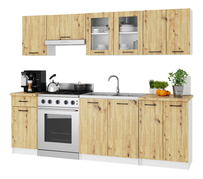 Vitrină de bucătărie superioară Organo 580 (alb + stejar artisan)