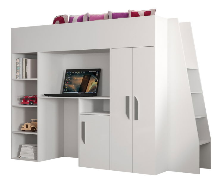 Kombinált gyerekágy 90 cm Puro 15 (matt fehér + fényes fehér + szürke fogantyúk)