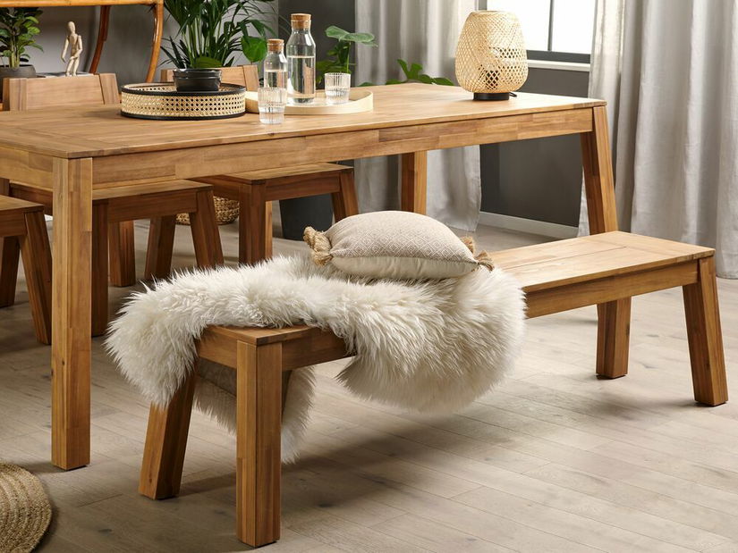 Set mobilier grădină LIVIGNO (lemn deschis) (cu scaune și bancă) (pentru 6 persoane)