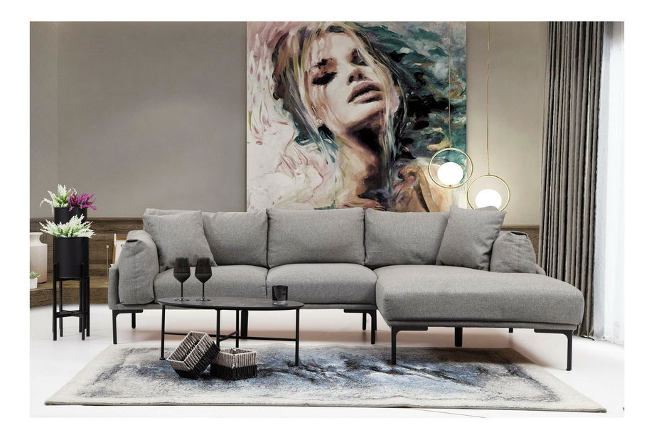 Rohová sedačka Leonero (P) (sivá + čierna)