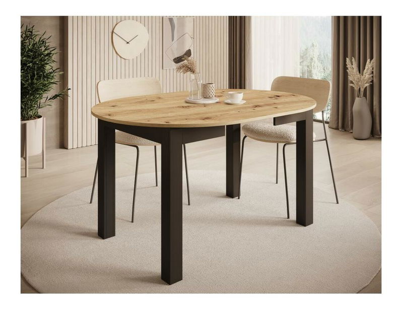 Masă sufragerie Haroldy (pentru 4 persoane) (stejar artisan + negru)