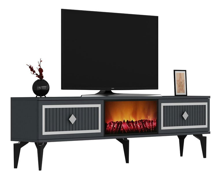 TV stolić/ormarić s kaminom Kebive (antracit + srebrna)