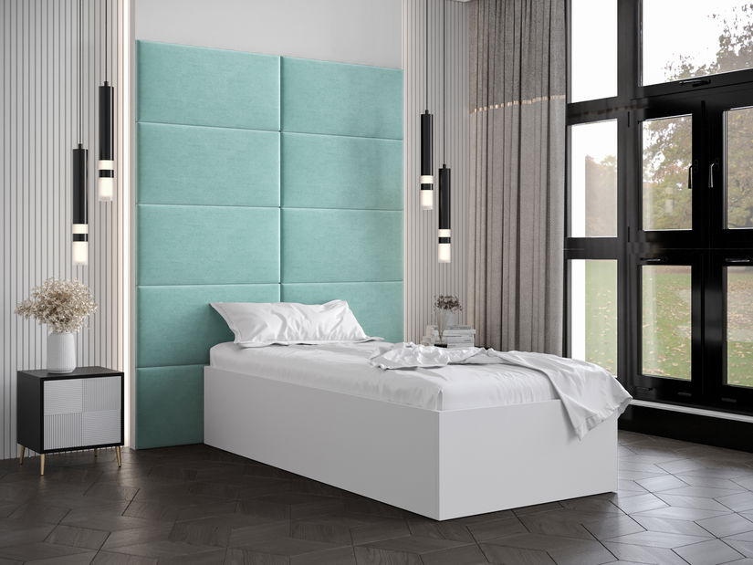 Jednolôžková posteľ s čalúneným čelom 90 cm Brittany 1 (biela matná + mätová) (s roštom)