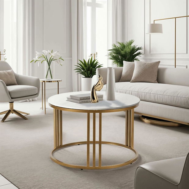 Stolić za kavu Kenrucky (bijeli sjaj + zlatna) 