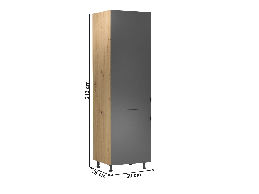 Kuchynská skrinka na vstavanú chladničku D60ZL Langari (dub artisan + sivá matná) (L)