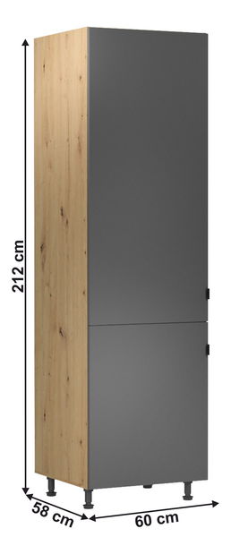 Kuchynská skrinka na vstavanú chladničku D60ZL Langari (dub artisan + sivá matná) (L)