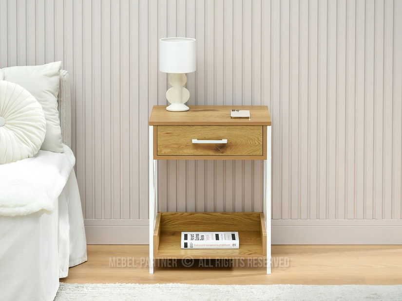 Nočný stolík Torry (dub + biela)