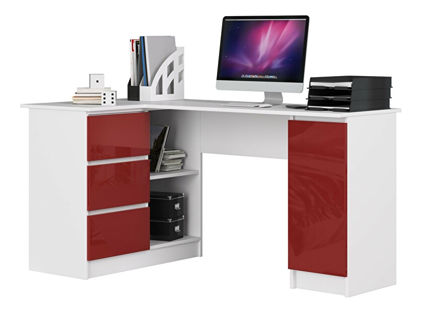 Rohový PC stolík Bevin (červený lesk) (L)