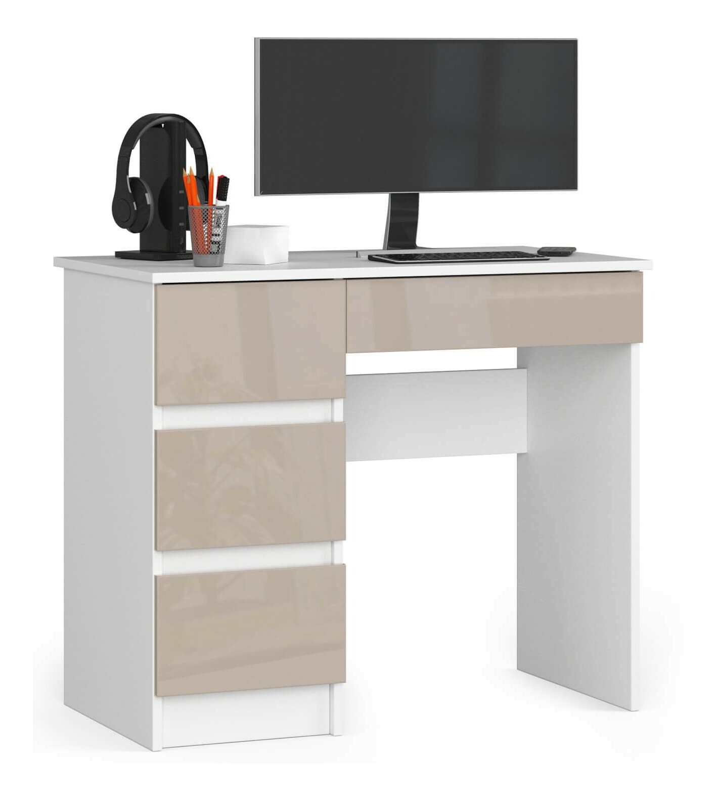 PC asztal Benicio II (fehér + fényes cappuccino) (B)