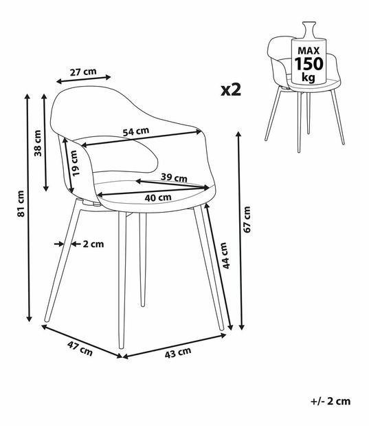 Set 2 ks. jedálenských stoličiek URCA (čierna)