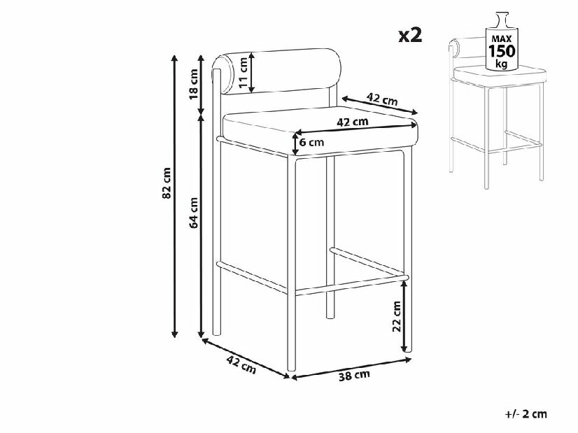 Set 2 buc scaun tip bar Aage (gri)