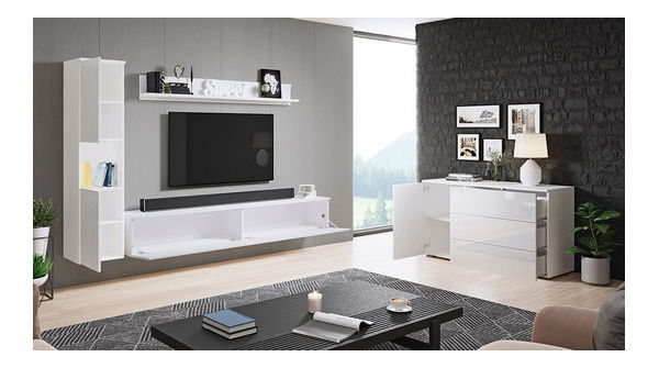 Nábytok do obývacej izby Nova I (biela + biela lesklá)