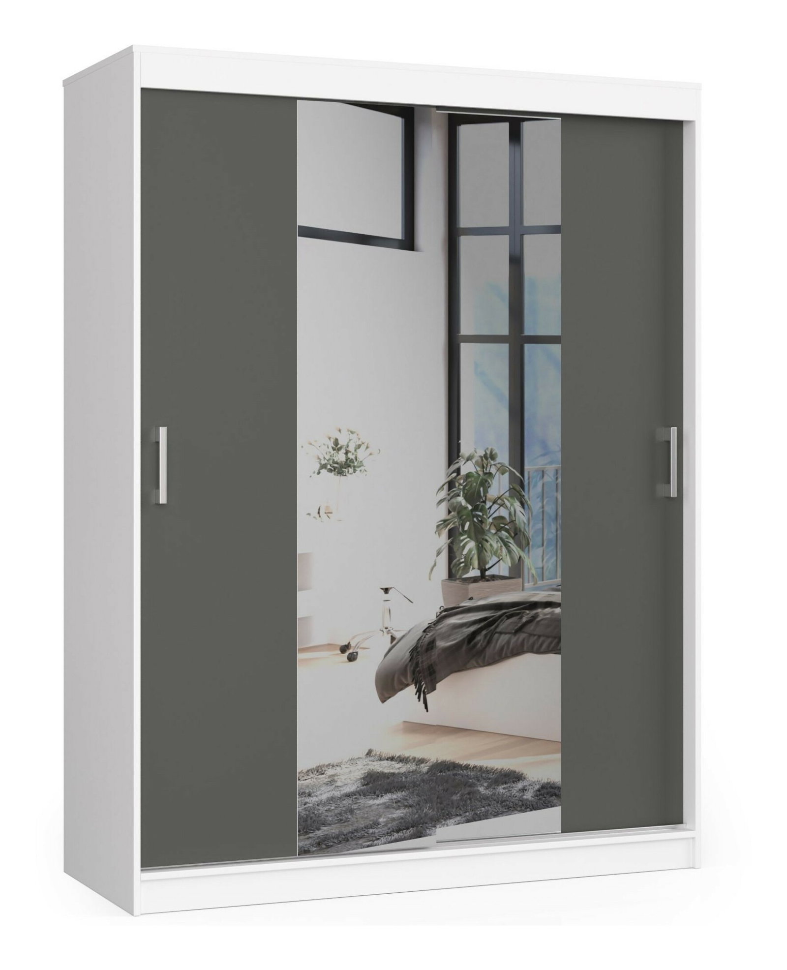 Ruhásszekrény Clotilde (fehér + szürke) (tükörrel)