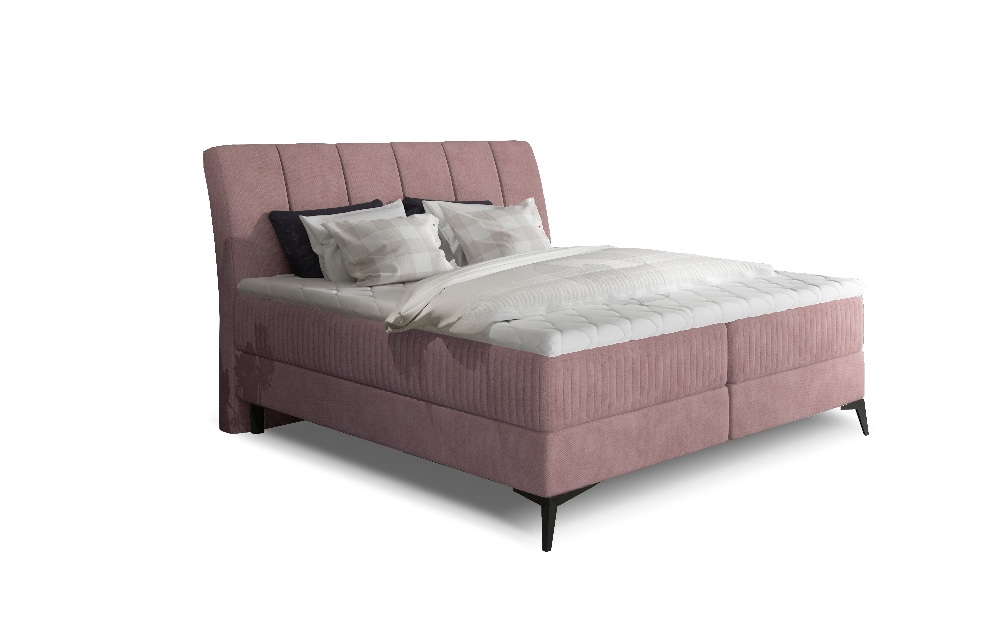 Franciaágy Boxspring 140 cm Alberto (rózsaszín) (matracokkal)