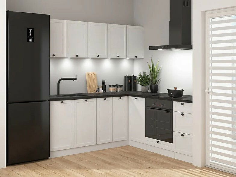 Rohová kuchyňa BRW Junona Line 200 + 200 cm (biela + metalická)