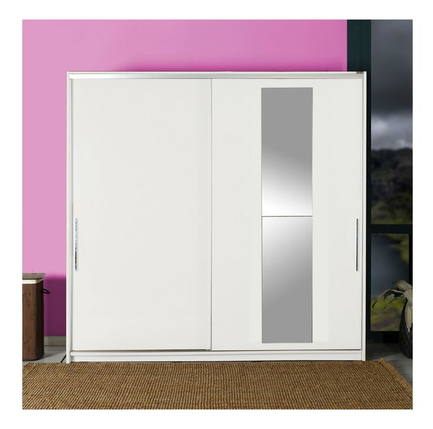 Ormar za garderobu s kliznim vratima Seworella 6 (s ogledalom) (bijela)