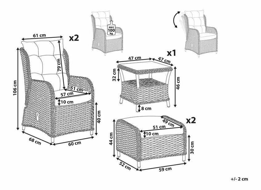 Záhradný set POZZO (béžová) (pre 2 osoby)