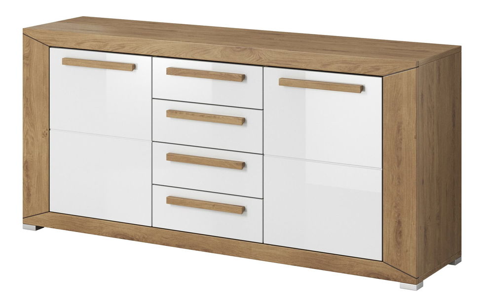 Comodă Laurie Typ 26 (Stejar Beaufort + Alb lucios)