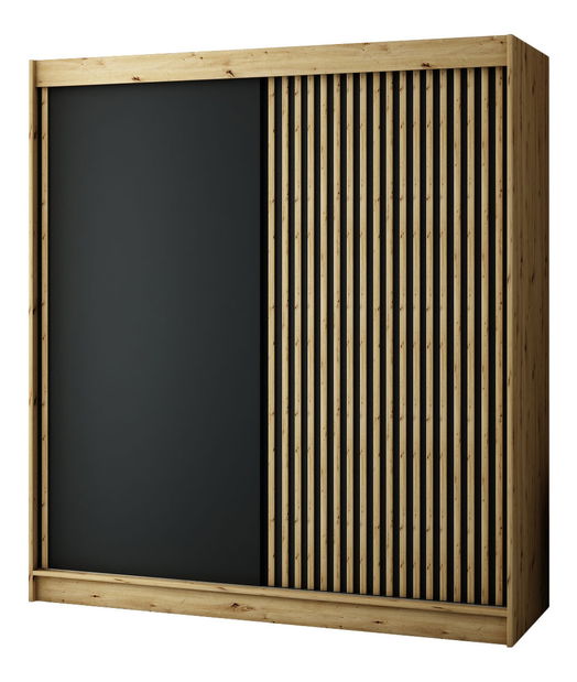 Šatníková skriňa 200 cm Ladonna (dub artisan + čierna matná)