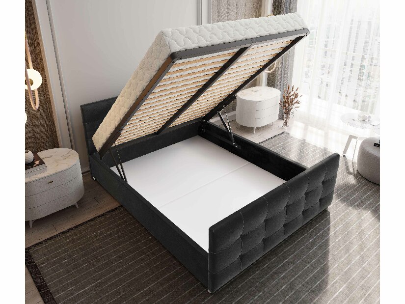 Manželská posteľ 160 cm Billie (tmavozelená) (s roštom a úložným priestorom)