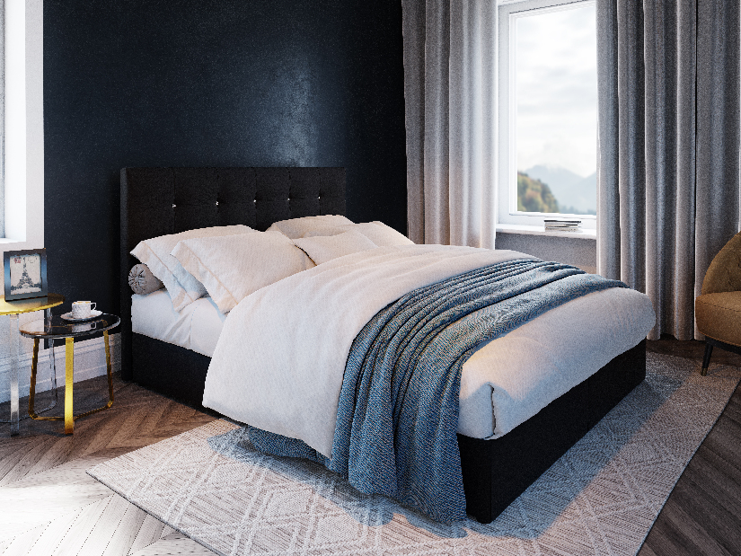 Kontinentálna posteľ 140 cm Karen Comfort (čierna) (s matracom a úložným priestorom)
