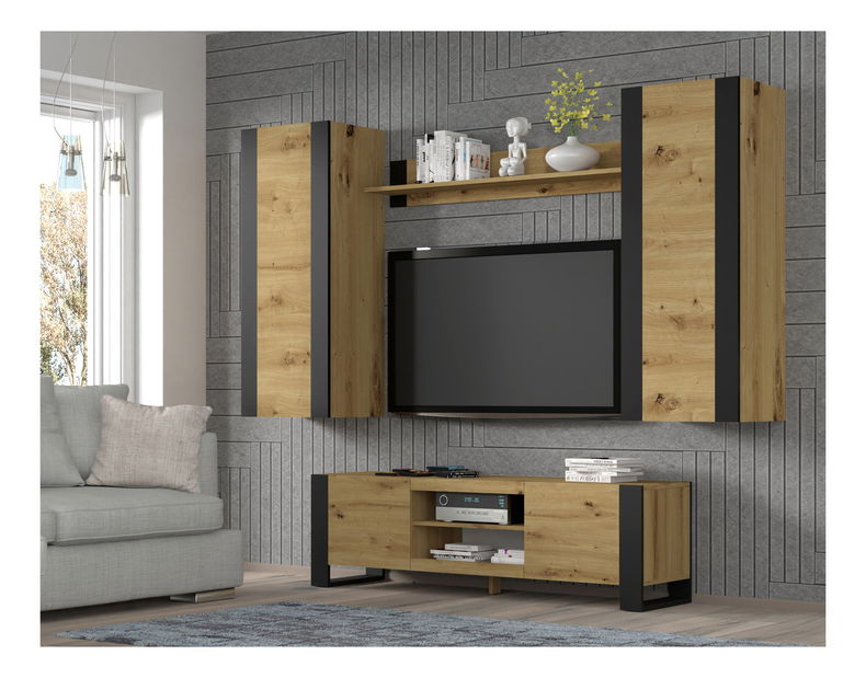 Raft suspendat Montana (Stejar artisan + negru mat)