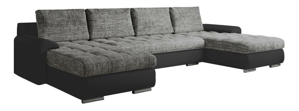 Colțar de grădină în formă de U Tuzzo (piele ecologică negru + gri șuvițat)