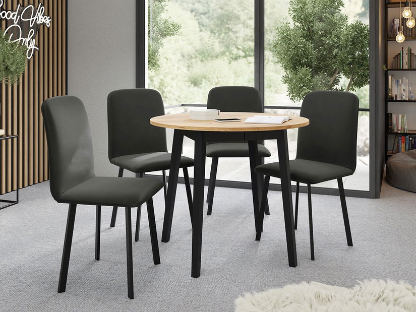 Blagovaonski stol na razvlačenje 90 cm Kertare S 90 (hrast craft zlatni + crna) (za 2 do 4 osobe)