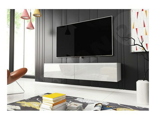 TV stolík/skrinka Dlone 140 (biela + biely lesk) (s LED osvetlením) *výpredaj