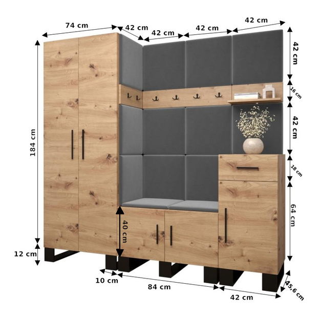 Set mobilier pentru hol Amanda 1 (Stejar artisan + Albastru)