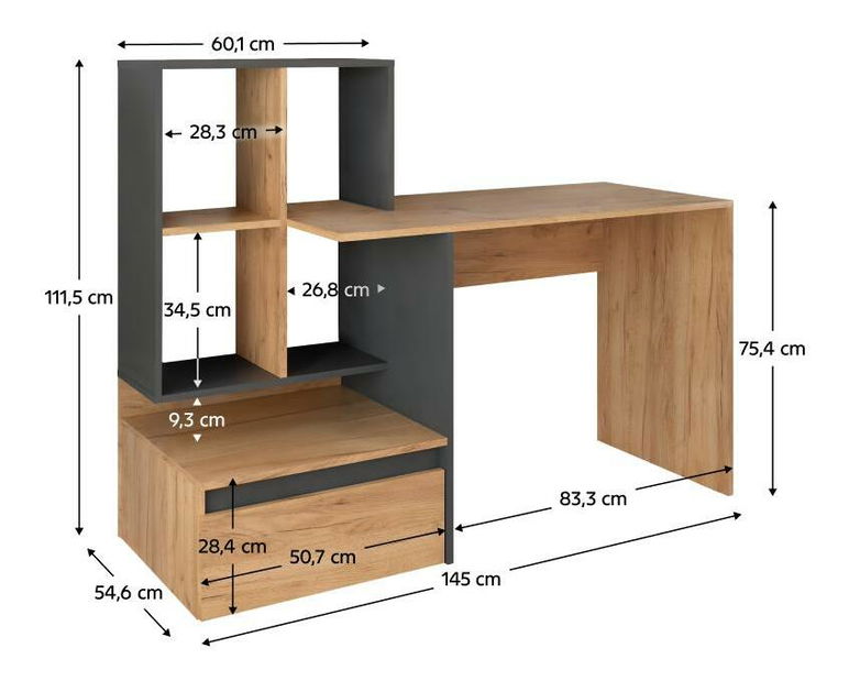 Masă PC Eugenika (stejar craft auriu + grafit)