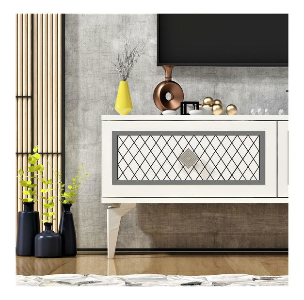 TV asztal/szekrény Mukanu (fehér + ezüst) 