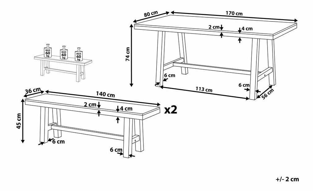Záhradná jedálenská sada Scalia (čierna)